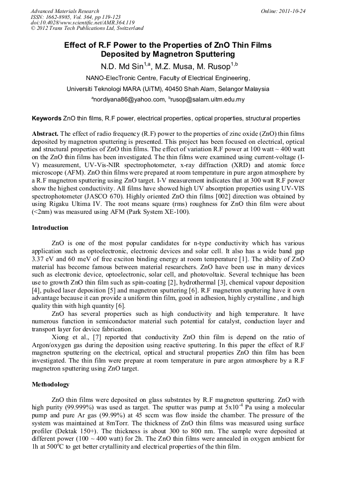 Optical Properties Of Zno Thin Films