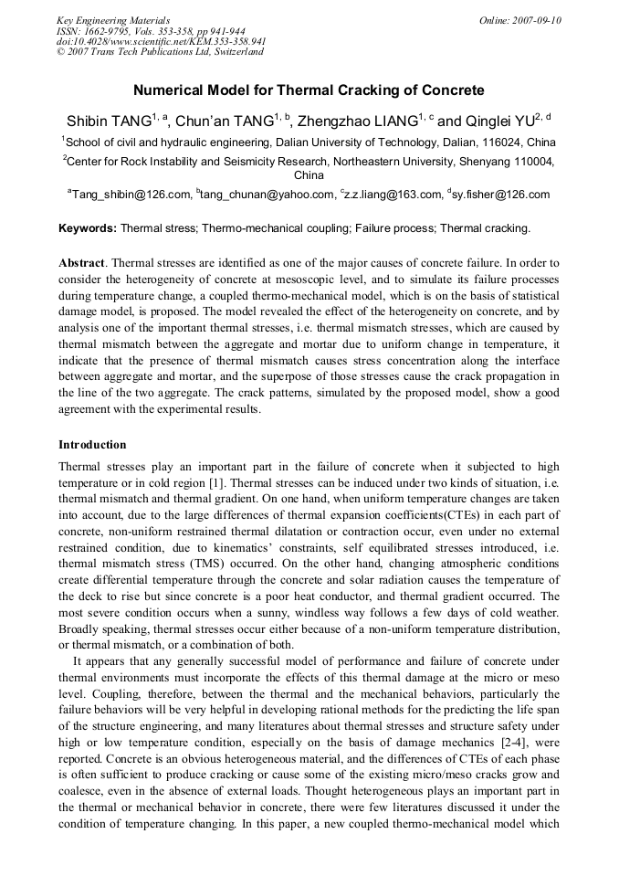 Numerical Model For Thermal Cracking Of Concrete