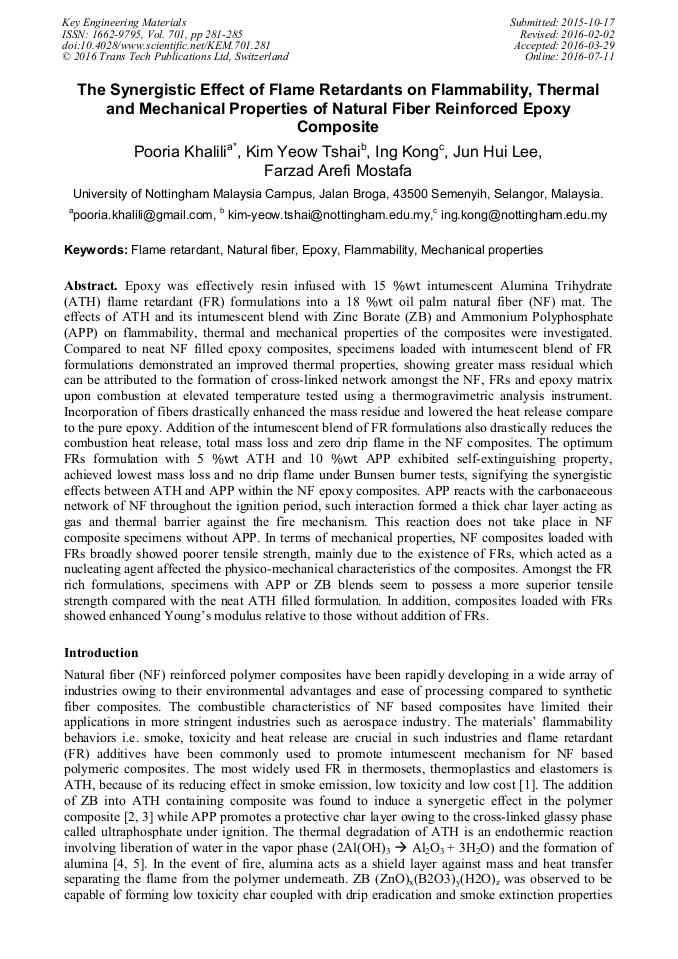 The Synergistic Effect Of Flame Retardants On Flammability Thermal And