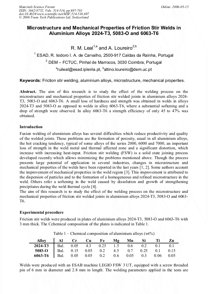 Microstructure and Mechanical Properties of Friction Stir Welds in